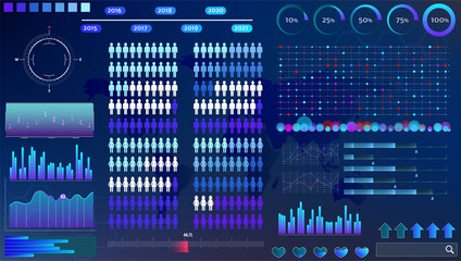 blue-violet vector HUD set in trend colors for design and device applications