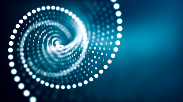 Artificial intelligence DNA molecule concept. DNA is converted into a binary code. Concept binary code genome. Abstract technology DNA molecule with modified genes. 3D illustration.