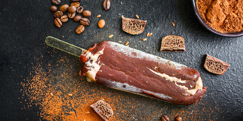 chocolate ice cream sweet dessert Menu concept healthy eating. food background top view copy space