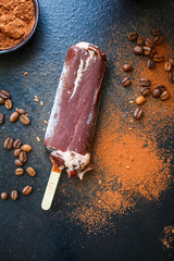 chocolate ice cream sweet dessert Menu concept healthy eating. food background top view copy space