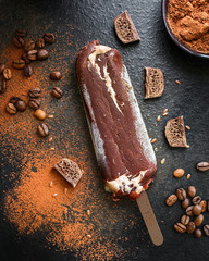 chocolate ice cream sweet dessert Menu concept healthy eating. food background top view copy space