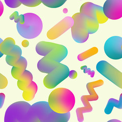 Suprematic seamless pattern with memphis, bauhaus and contemporary art liquid shapes.