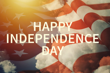 Close up of waving national usa american flag as a background. Concept of Memorial or Independence...