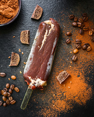 chocolate ice cream sweet dessert Menu concept healthy eating. food background top view copy space