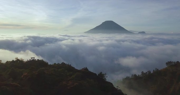 Aerial Above The Clouds Mountaion View From Dieng Plateu Wonosobo Indonesia