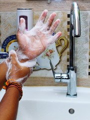 Fototapeta premium hand Cleaning with soap