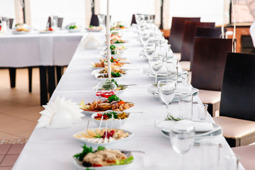 Wedding table for guests indoors.
