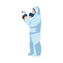 Doctor with protective suit and thermometer gun vector design