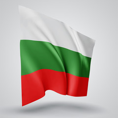 Bulgaria , vector flag with waves and bends waving in the wind on a white background.