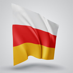 South Ossetia, vector flag with waves and bends waving in the wind on a white background.