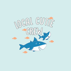 shark fish animal underwater ocean text line tee illustration art vector