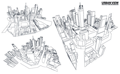 3d wireframe of building. sketch design.Vector
