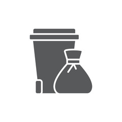 Garbage trash bin and bag vector icon symbol isolated on white background