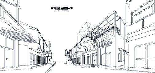 3d wireframe of building. sketch design.Vector
