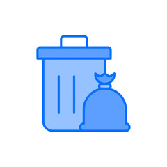 Garbage trash bin and bag vector icon symbol isolated on white background
