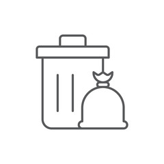 Garbage trash bin and bag vector icon symbol isolated on white background