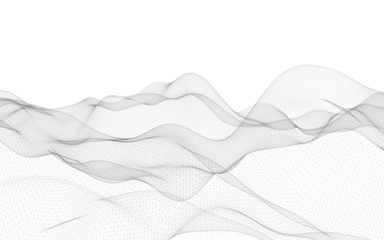 Abstract landscape on a white background. Cyberspace grid. hi tech network. Depth of field. 3d illustration