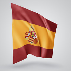 Spain, vector flag with waves and bends waving in the wind on a white background.