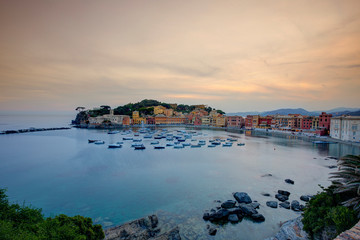 Fototapeta premium Silent bay at sunset, Sestri Levante, Italy