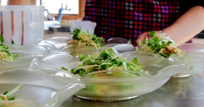Woman Hands are Preparing Various Salad Dishes, Natural Light, Japan, 4K