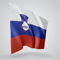 Slovenia, vector flag with waves and bends waving in the wind on a white background.