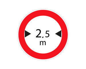 Traffic sign. Width limit 2.5 metre. Vector illustration. Red circle. Limits the width of vehicle.