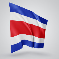Costa Rica, vector flag with waves and bends waving in the wind on a white background.
