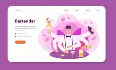Barman web banner or landing page. Barkeeper preparing alcoholic
