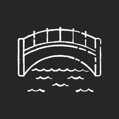 Bridge chalk white icon on black background. Engineer structure for walk. Concrete passage on pillar. Elevated road for transportation transit. Isolated vector chalkboard illustration