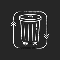 Waste disposal chalk white icon on black background. Recycle garbage. Reduce trash. Junk management and separation. Environmental pollution. Isolated vector chalkboard illustration