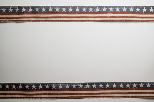 American stars and stripes flat lay over rustic wood background 4th of July memorial day in Americana style