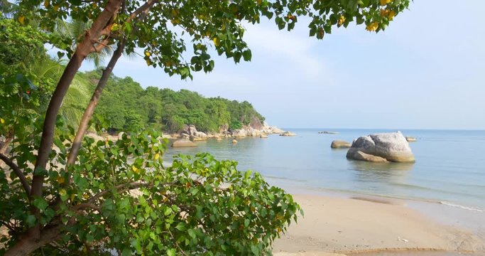 A Hidden Paradise Island in the Coastline of Thailand, Calm Water, Sunny Day, 4K