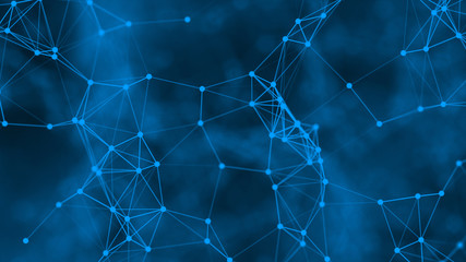 Abstract futuristic with connection lines on blue background. Plexus structure. Concept of Science, Business, Communication, Medical, Technology, Network, Cyber, Sci-fi. Illustration. 3D rendering