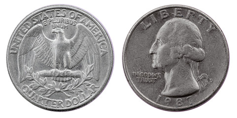 American quarter dollar coin. 1983 year