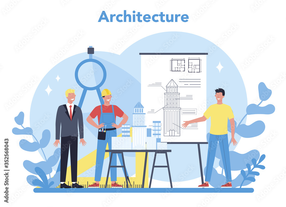 Poster architecture concept. idea of building project and construction work.