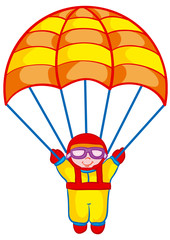cartoon illustration, parachutist flies with parachute open, isolated object on a white background, vector illustration,