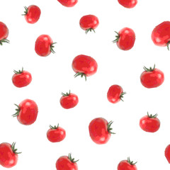 Red tomato seamless pattern on a white background. Pixel Graphics. Fresh vegetable. Healthy product. Vector illustration.