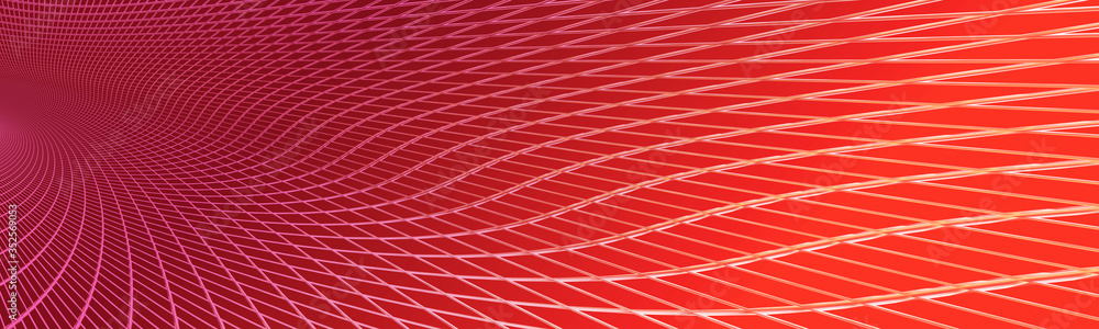 Poster 3d illustration, of black abstract mesh wire design background, triangular texture, wide panoramic f