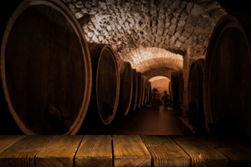 background of barrel and worn old table of wood