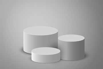 Winner pedestal. Round pillar stand scene. Vector win podium or platform. First place stand.