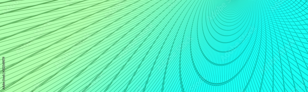 Poster 3d illustration, of green gradient abstract mesh wire design background, triangular texture, wide pa