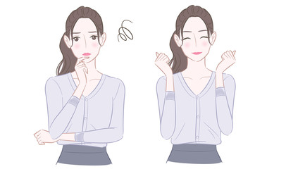 Obraz premium 女性 悩む 喜ぶ イラストセット