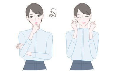 女性 悩む 喜ぶ イラストセット