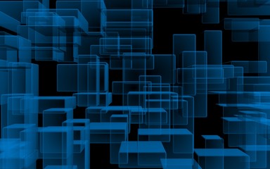 Blue and dark abstract digital and technology background. The pattern with repeating rectangles. 3D illustration