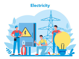 Electricity works service concept. Professional worker in the