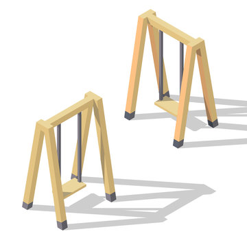 Vector isometric wooden swing for kids. Playground element 3d vector icon.