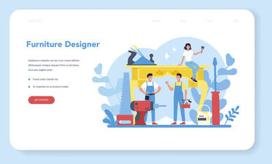 Fototapeta premium Wooden furniture maker or designer web banner or landing page.