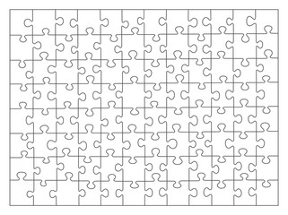 Jigsaw puzzle white color. puzzle grid 8x12. Game mosaic 96 individual parts.