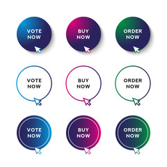 Button set with gradient and mouse arrow. Vector illustration.