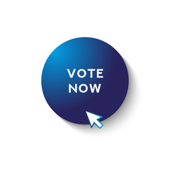 Button with long shadow and mouse arrow. Vote now. Vector illustration.